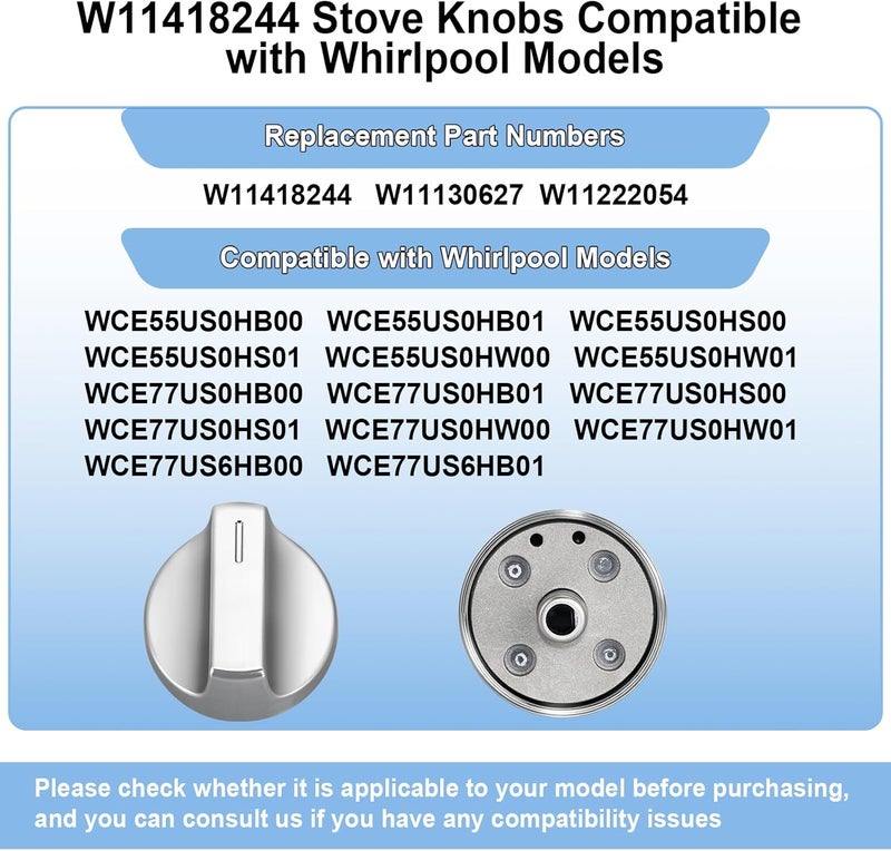 Gesleben Upgraded W11418244 Range Knobs Compatible with Whirlpool Gas Stove Knob WCE55US0HB00 WCE55US0HB01 WCE55US0HS00 WCE55US0HS01, Surface Burner Cooktop Control Replacement W11130627 W11222054-4 Pack - Image 3